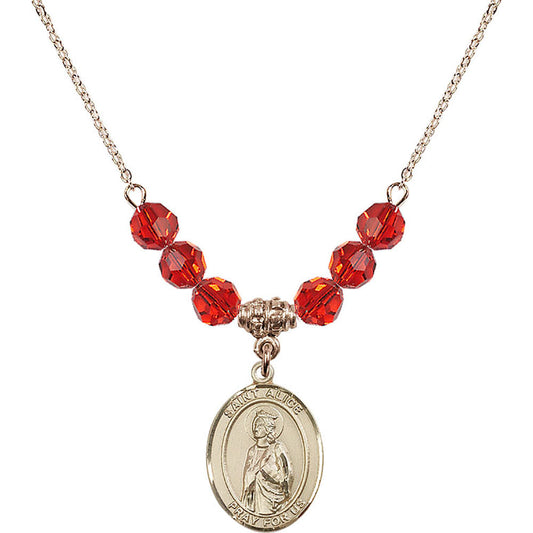 14kt Gold Filled Saint Alice Birthstone Necklace with Ruby Beads - 8248
