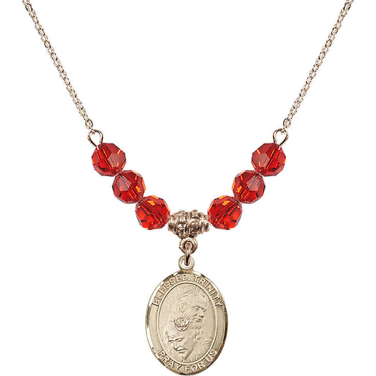14kt Gold Filled Blessed Trinity Birthstone Necklace with Ruby Beads - 8249