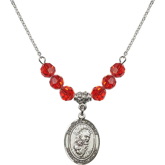 Sterling Silver Blessed Trinity Birthstone Necklace with Ruby Beads - 8249