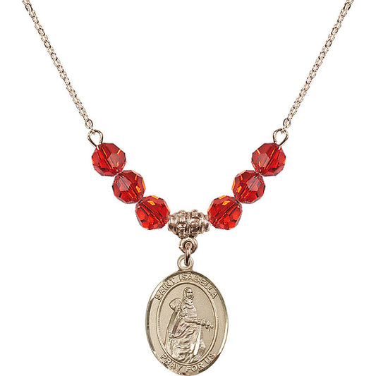 14kt Gold Filled Saint Isabella of Portugal Birthstone Necklace with Ruby Beads - 8250