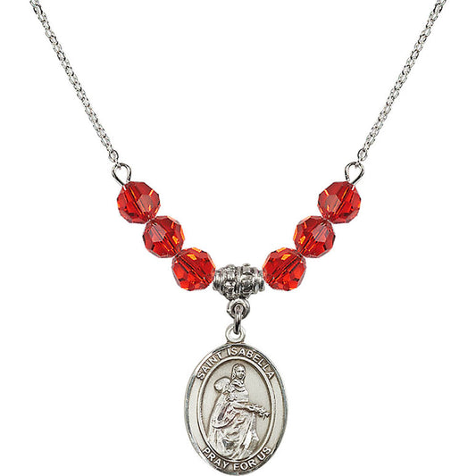 Sterling Silver Saint Isabella of Portugal Birthstone Necklace with Ruby Beads - 8250