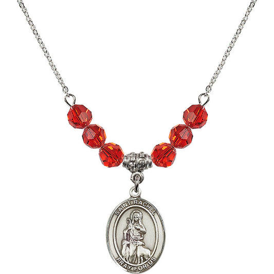 Sterling Silver Saint Rachel Birthstone Necklace with Ruby Beads - 8251