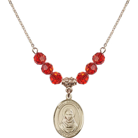 14kt Gold Filled Saint Rebecca Birthstone Necklace with Ruby Beads - 8252