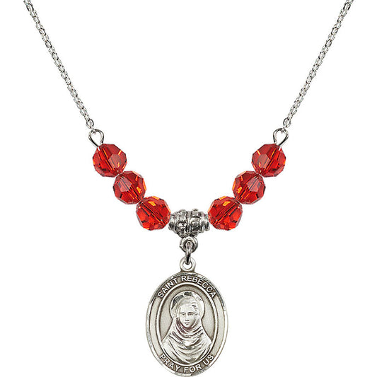 Sterling Silver Saint Rebecca Birthstone Necklace with Ruby Beads - 8252