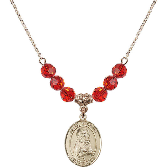 14kt Gold Filled Saint Victoria Birthstone Necklace with Ruby Beads - 8253
