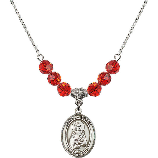 Sterling Silver Saint Victoria Birthstone Necklace with Ruby Beads - 8253