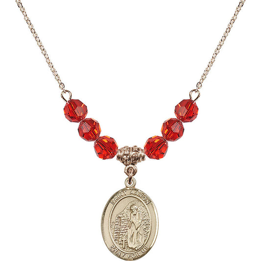 14kt Gold Filled Saint Aaron Birthstone Necklace with Ruby Beads - 8254