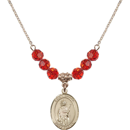 14kt Gold Filled Saint Grace Birthstone Necklace with Ruby Beads - 8255