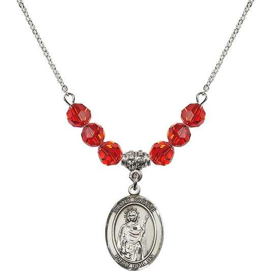 Sterling Silver Saint Grace Birthstone Necklace with Ruby Beads - 8255