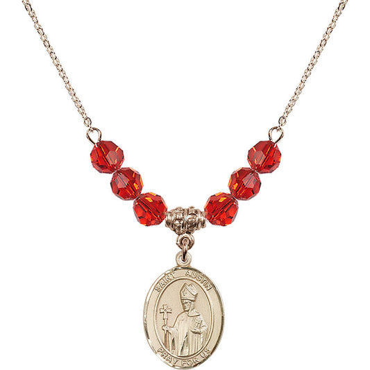 14kt Gold Filled Saint Austin Birthstone Necklace with Ruby Beads - 8256