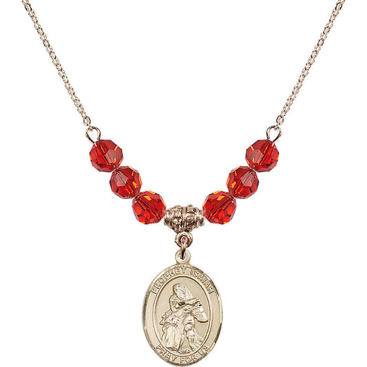 14kt Gold Filled Saint Isaiah Birthstone Necklace with Ruby Beads - 8258