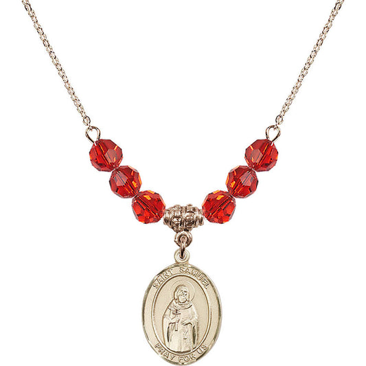 14kt Gold Filled Saint Samuel Birthstone Necklace with Ruby Beads - 8259