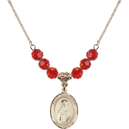 14kt Gold Filled Saint Hildegard von Bingen Birthstone Necklace with Ruby Beads - 8260