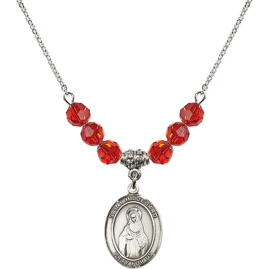 Sterling Silver Saint Hildegard von Bingen Birthstone Necklace with Ruby Beads - 8260