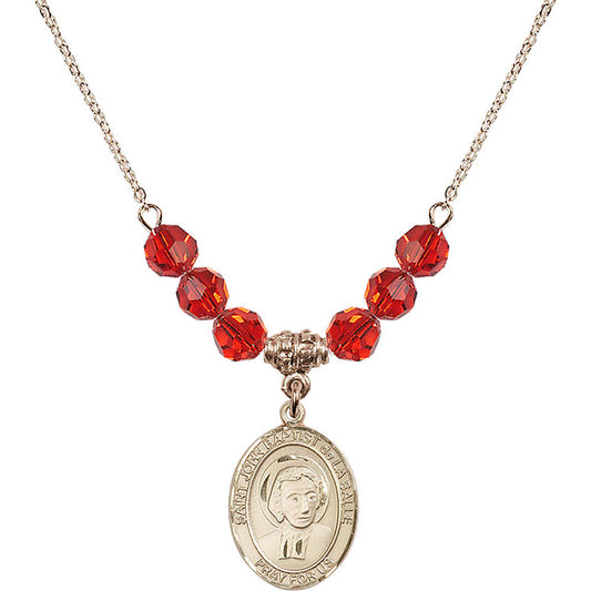14kt Gold Filled Saint John Baptist de la Salle Birthstone Necklace with Ruby Beads - 8262
