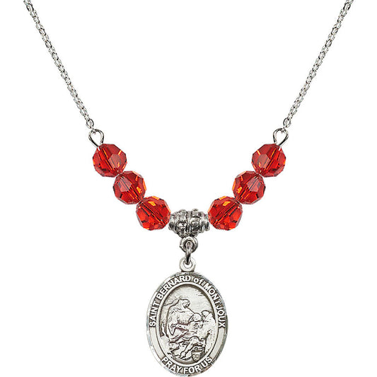 Sterling Silver Saint Bernard of Montjoux Birthstone Necklace with Ruby Beads - 8264
