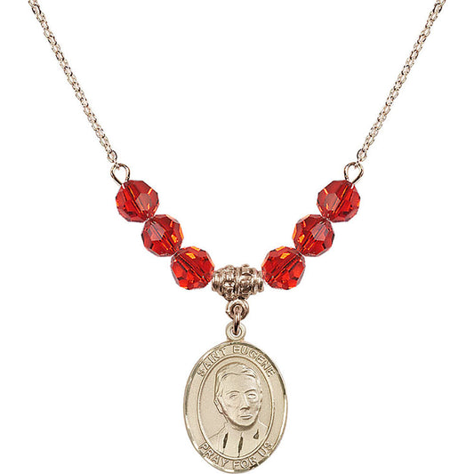 14kt Gold Filled Saint Eugene de Mazenod Birthstone Necklace with Ruby Beads - 8266
