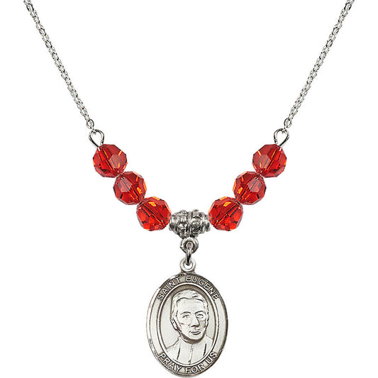 Sterling Silver Saint Eugene de Mazenod Birthstone Necklace with Ruby Beads - 8266