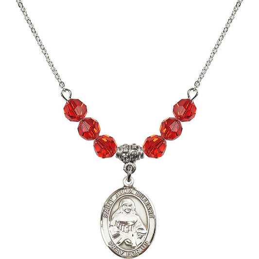 Sterling Silver Saint Julia Billiart Birthstone Necklace with Ruby Beads - 8267