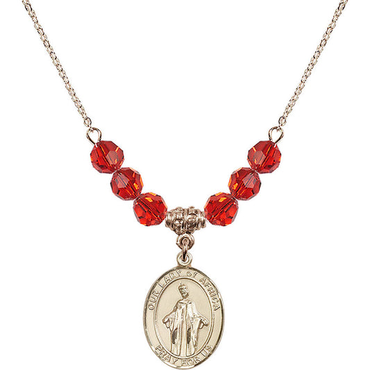 14kt Gold Filled Our Lady of Africa Birthstone Necklace with Ruby Beads - 8269