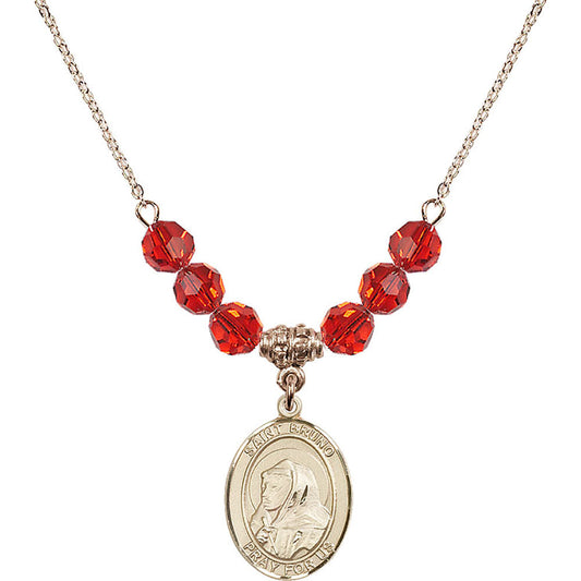 14kt Gold Filled Saint Bruno Birthstone Necklace with Ruby Beads - 8270