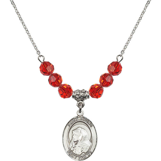 Sterling Silver Saint Bruno Birthstone Necklace with Ruby Beads - 8270