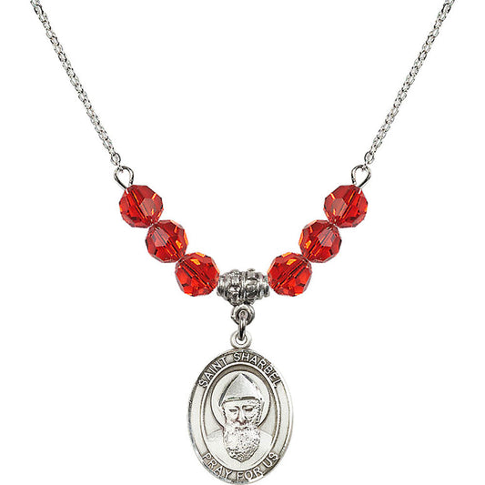 Sterling Silver Saint Sharbel Birthstone Necklace with Ruby Beads - 8271
