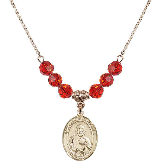 14kt Gold Filled Saint James the Lesser Birthstone Necklace with Ruby Beads - 8277