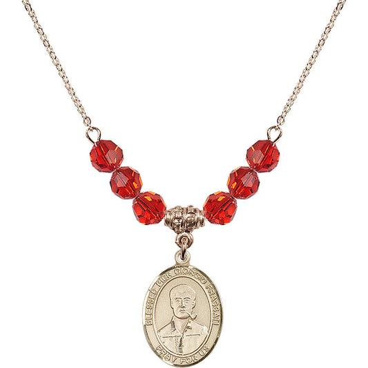 14kt Gold Filled Blessed Pier Giorgio Frassati Birthstone Necklace with Ruby Beads - 8278