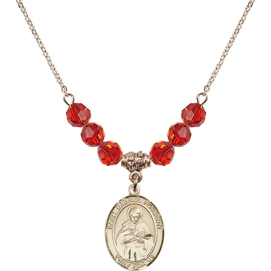 14kt Gold Filled Saint Gabriel Possenti Birthstone Necklace with Ruby Beads - 8279