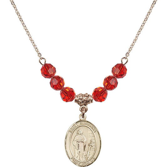 14kt Gold Filled Saint Susanna Birthstone Necklace with Ruby Beads - 8280