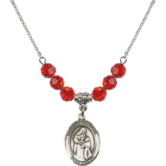 Sterling Silver Blessed Caroline Gerhardinger Birthstone Necklace with Ruby Beads - 8281