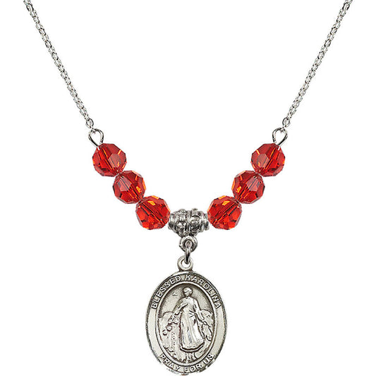 Sterling Silver Blessed Karolina Kozkowna Birthstone Necklace with Ruby Beads - 8283