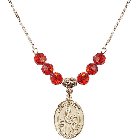 14kt Gold Filled Saint Walter of Pontoise Birthstone Necklace with Ruby Beads - 8285