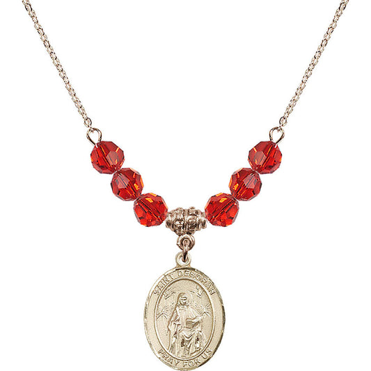 14kt Gold Filled Saint Deborah Birthstone Necklace with Ruby Beads - 8286