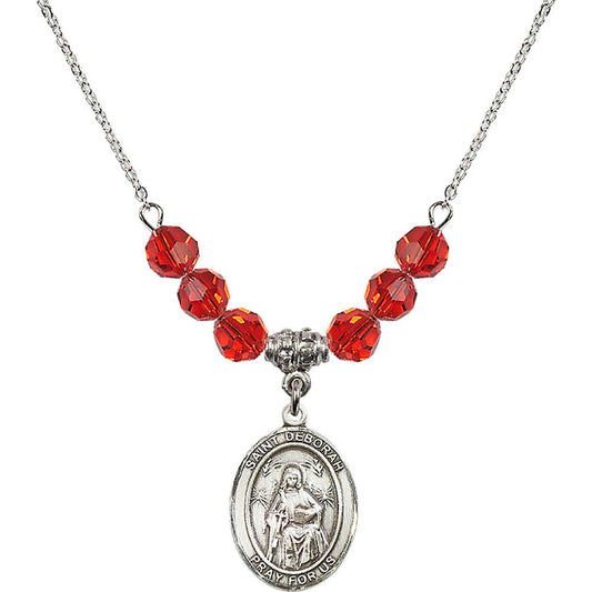 Sterling Silver Saint Deborah Birthstone Necklace with Ruby Beads - 8286