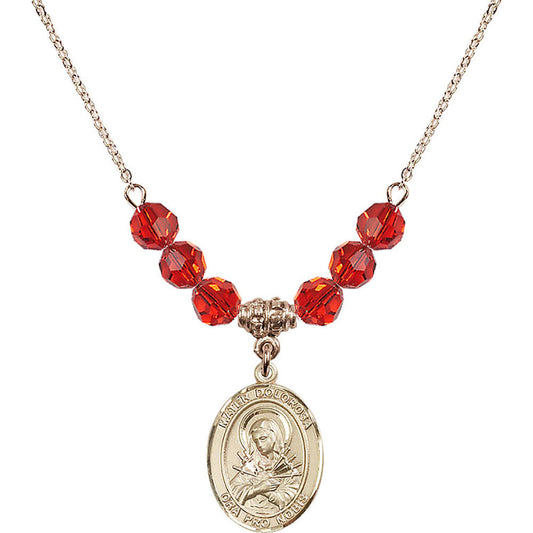 14kt Gold Filled Mater Dolorosa Birthstone Necklace with Ruby Beads - 8290
