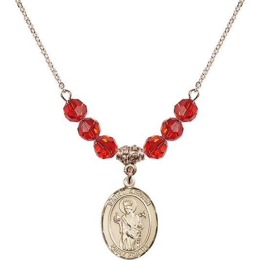 14kt Gold Filled Saint Aedan of Ferns Birthstone Necklace with Ruby Beads - 8293