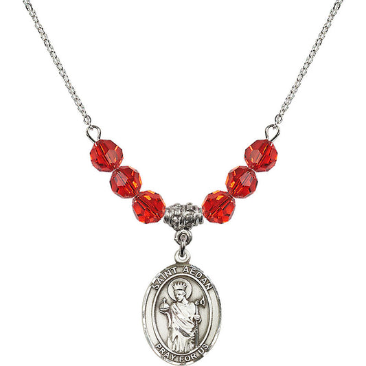 Sterling Silver Saint Aedan of Ferns Birthstone Necklace with Ruby Beads - 8293