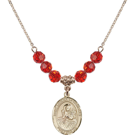 14kt Gold Filled Saint Lidwina of Schiedam Birthstone Necklace with Ruby Beads - 8297