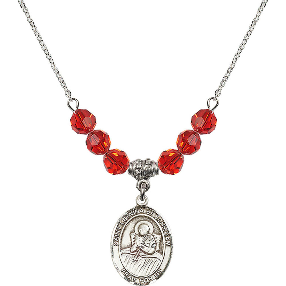 Sterling Silver Saint Lidwina of Schiedam Birthstone Necklace with Ruby Beads - 8297