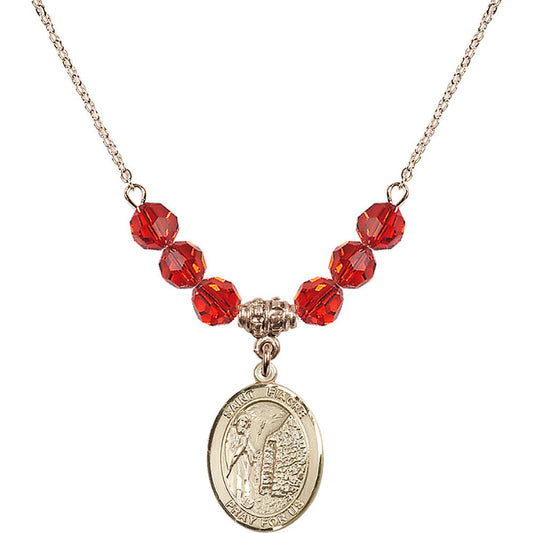 14kt Gold Filled Saint Fiacre Birthstone Necklace with Ruby Beads - 8298