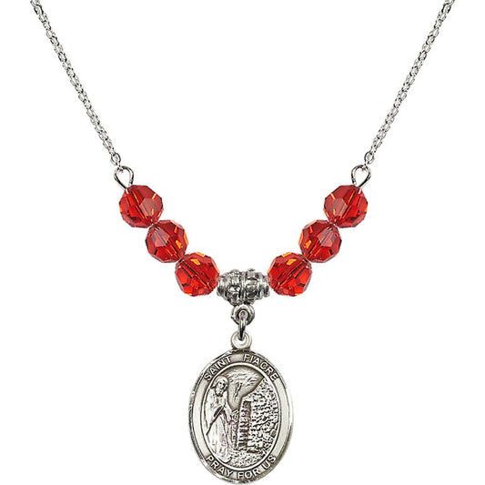 Sterling Silver Saint Fiacre Birthstone Necklace with Ruby Beads - 8298