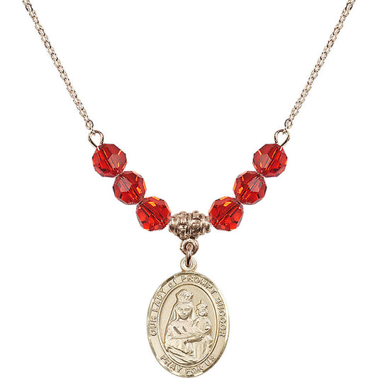 14kt Gold Filled Our Lady of Prompt Succor Birthstone Necklace with Ruby Beads - 8299