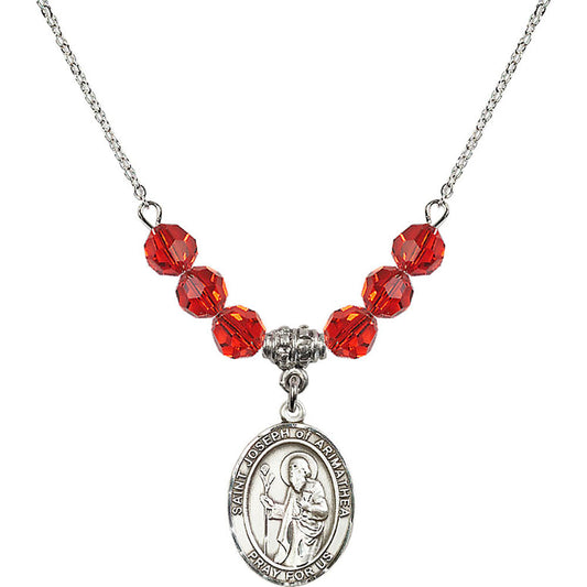 Sterling Silver Saint Joseph of Arimathea Birthstone Necklace with Ruby Beads - 8300