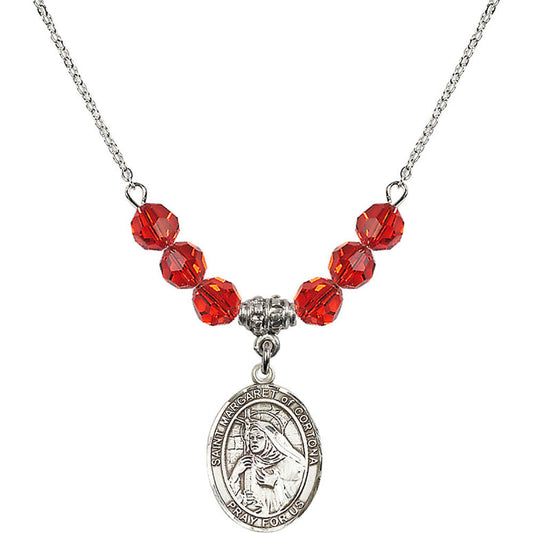 Sterling Silver Saint Margaret of Cortona Birthstone Necklace with Ruby Beads - 8301