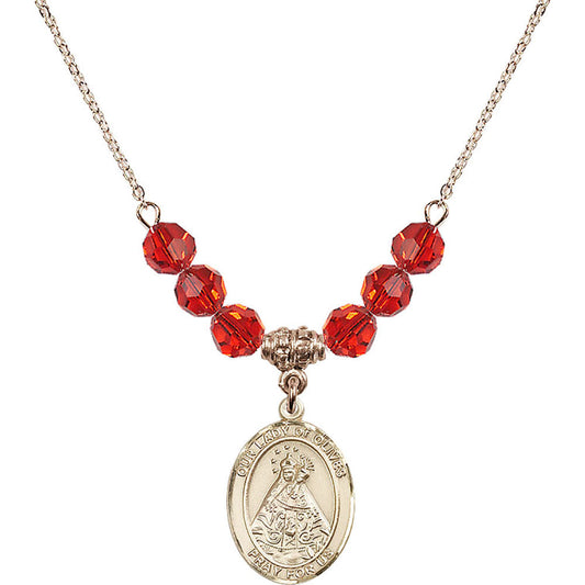 14kt Gold Filled Our Lady of Olives Birthstone Necklace with Ruby Beads - 8303