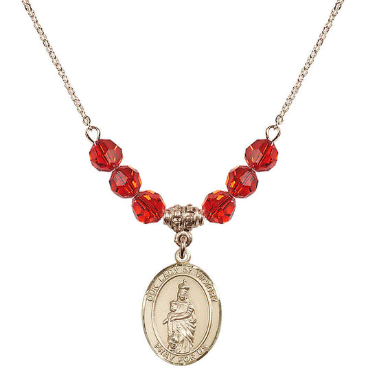 14kt Gold Filled Our Lady of Victory Birthstone Necklace with Ruby Beads - 8306