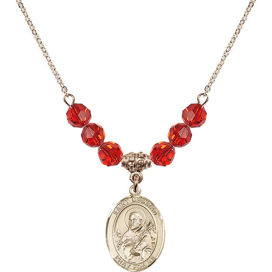 14kt Gold Filled Saint Meinrad of Einsiedeln Birthstone Necklace with Ruby Beads - 8307