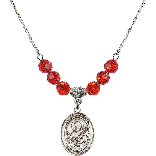 Sterling Silver Saint Meinrad of Einsiedeln Birthstone Necklace with Ruby Beads - 8307